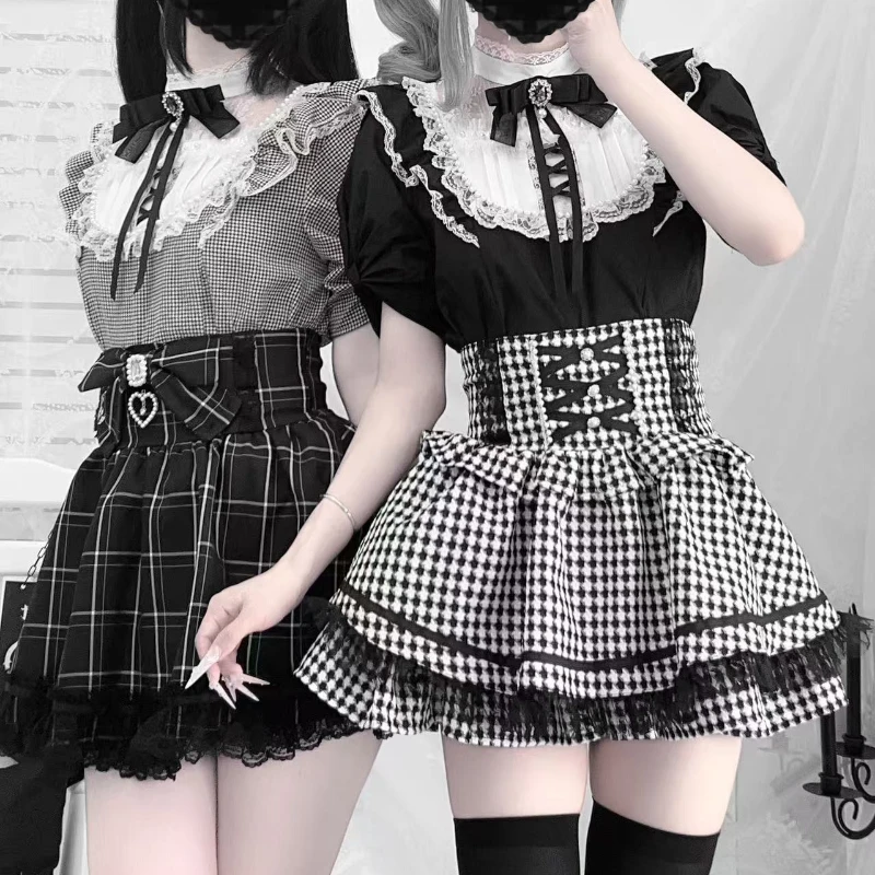 Kawaii Mini-Kuchenröcke für Damen, Bandage, Lolita, hohe Taille, Y2k, Abendparty, ästhetisch, süße Fee, Spitze, Gothic, JK, Japanisch, 2025, Neu