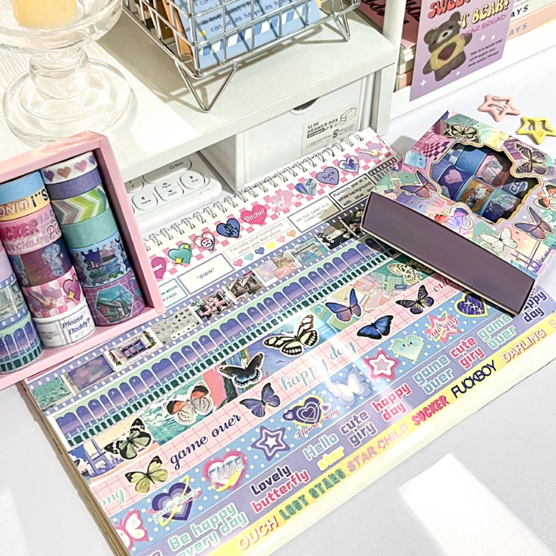 Juego de cintas Washi Retro para decoración de diario, Cinta Adhesiva Decorativa, suministros para diario, álbum de recortes, 20 piezas