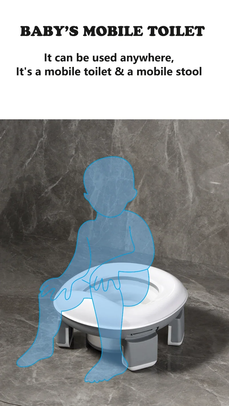 3-in-1 Reise-Toilettensitz, faltbar, blau, für Kinder, Töpfchen mit Taschen, Baby-Topf, tragbarer Silikon-Babytöpfchen-Trainingssitz – Detail 5