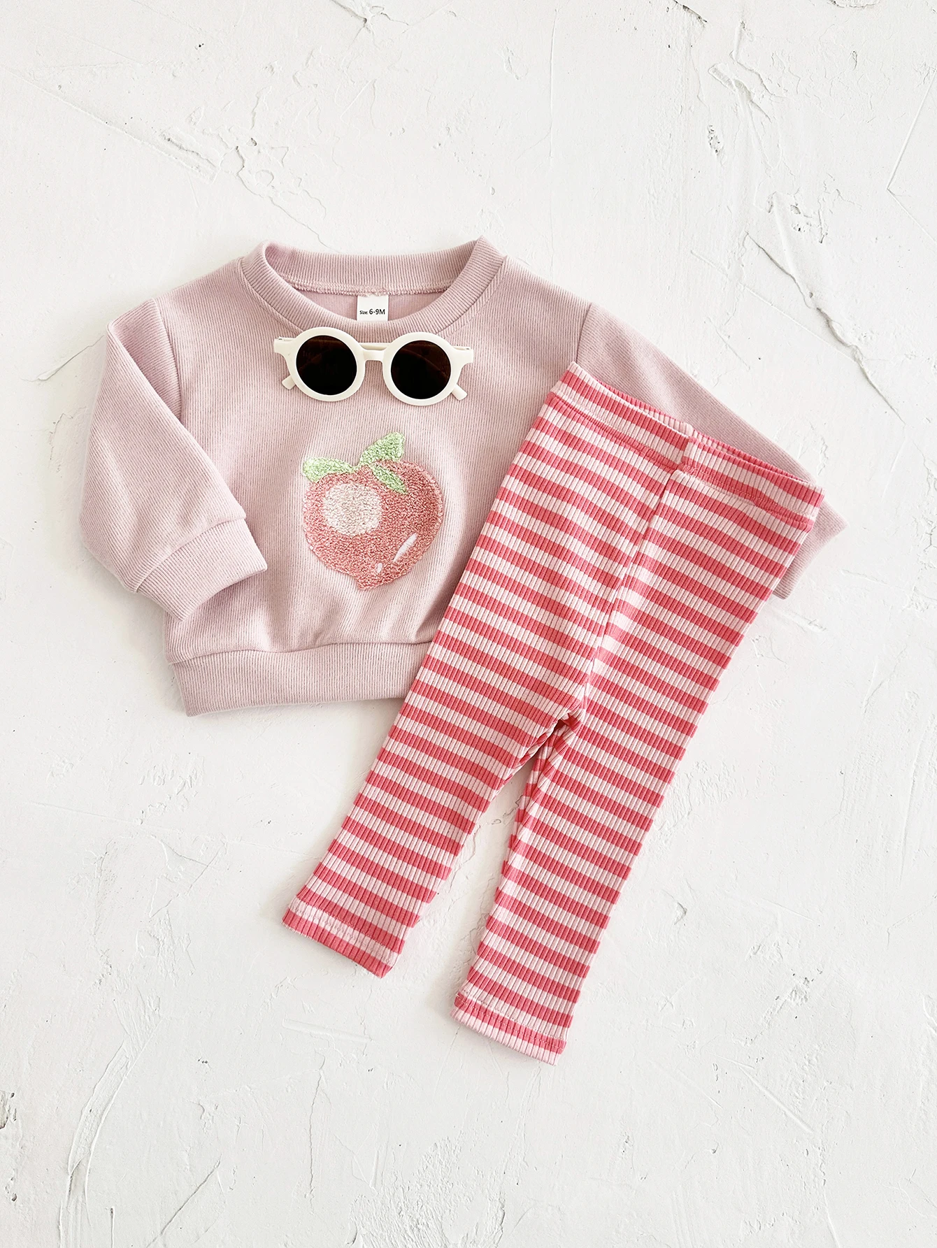 Herbst Baby Mädchen Kleidung 3D Frucht Stickerei Pullover Top+Gestreifte Hose Frühling Jungen Säugling Neugeborene Baby Baumwoll-Sets 0-3 Jahre – Detail 4
