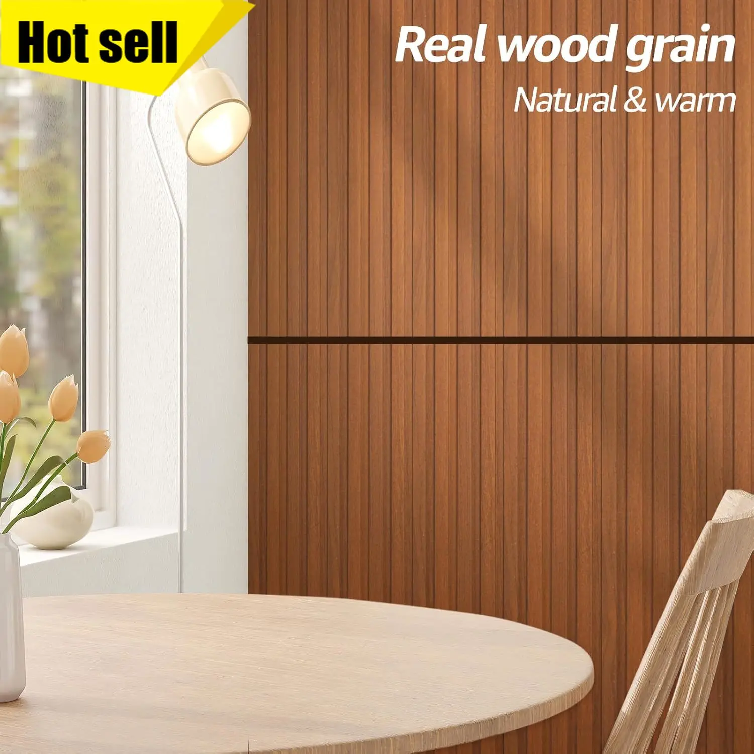 

WPC Wainscoting Panels, 16-Pack 48 x 6 Inch 3D Wall Accents for Interior Wall Decor, Living Room, Bedroom, Teak