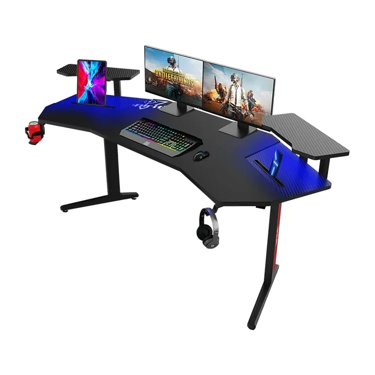 l # E-sports Computer Gaming Table Manufacturer Black Pc Gamer Desk With LED