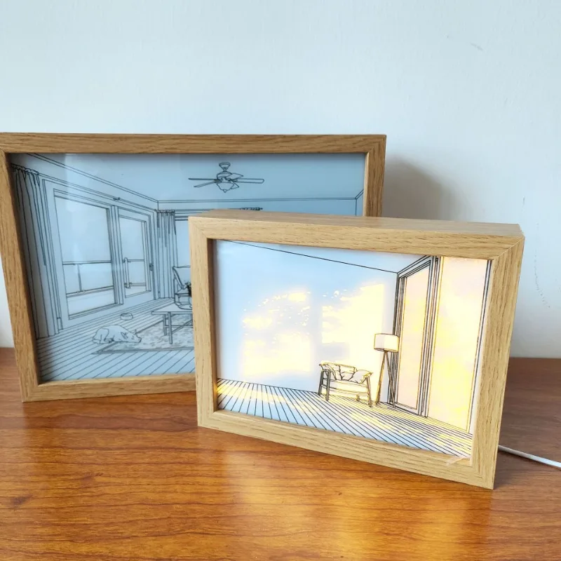 

Light Painting Picture Frame Rechargeable Small Night Light Ornament Desktop Decoration Painting Hollow Table Creative Gift LAMP