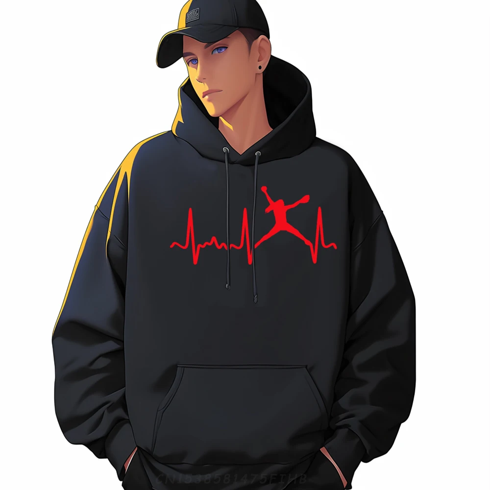 

Red Softball Pitcher Heartbeat Black Graphic Tees Streetwear Design Long Sleeve Pullover Hoodie For Men