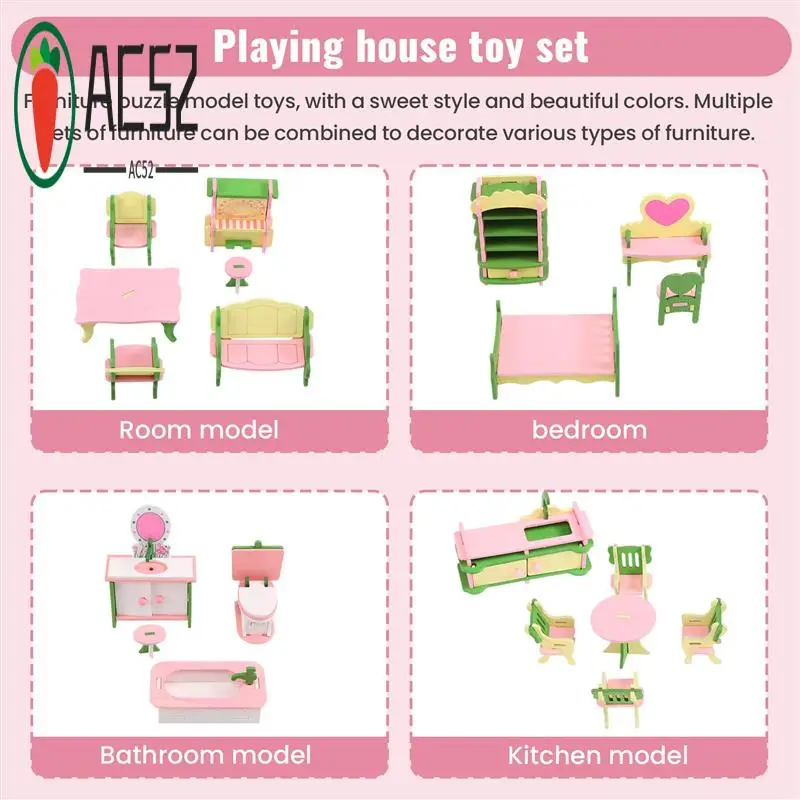 

AC52-4 комплект деревянного кукольного домика, миниатюрная мебель, модель-головоломка для детей