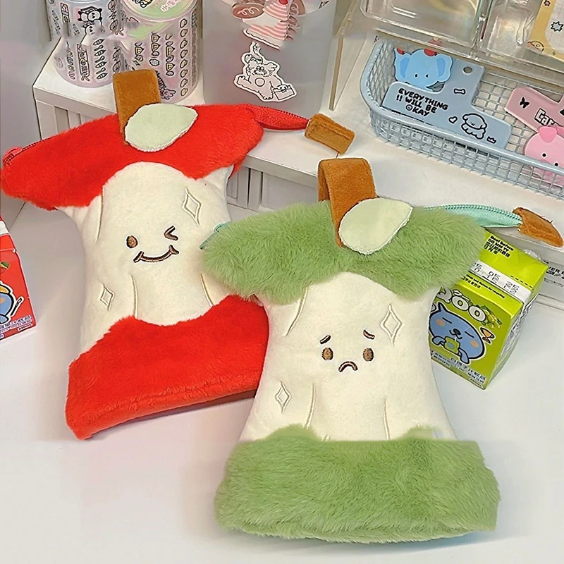 Cute Plush Fruit Core Pen Bag Two-sided Pattern Large Capacity Pencil Case Cartoon Stationery Organizer Creative Pen Container