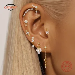 CANNER 1PC Waterdrop Lotus Cartilage Spiral Puncture 925 Sterling Silver Stud Earring For Women Four Pointed Star Moon Earrings