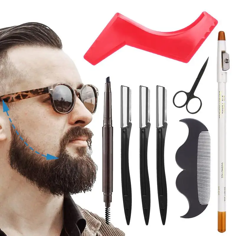 

Beard Shaving Tool 8pcs Beard Trimming Tool with Template Guide Easy to Use Beard Shaper for Salon for Chin Goatee Sideburns