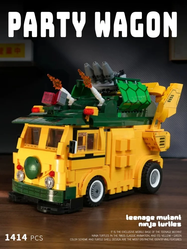 1414-teiliger MOC Film-Party-Van Turtles Auto Bausteine Retro Cartoon Schildkröten-Themen-Partywagen Modellbausatz Kreative Montage-Spielzeuge für Erwachsene Geschenke