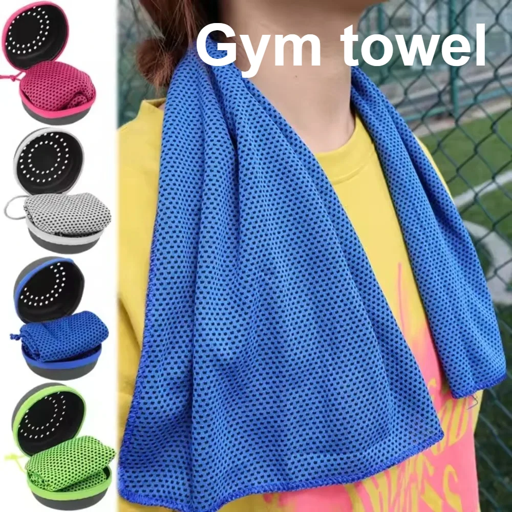 Toalla refrescante de 30x80cm, envolturas para el cuello en caja de almacenamiento, almohadillas refrescantes, bufanda transpirable portátil de secado rápido para natación, accesorios de playa