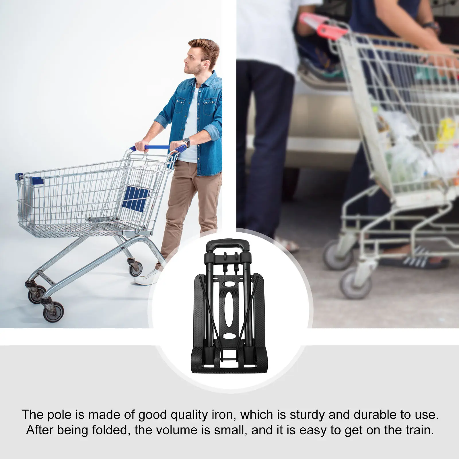 

Складная тележка для багажа, 1 шт., портативная хозяйственная тележка для покупок, прочная железная уличная ручная тележка, универсальная маленькая тележка для перевозки товаров