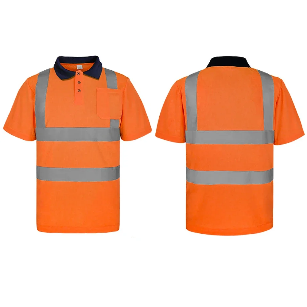 Reflective Safety T-shirts Construction Site High Visibility Working Clothes Summer Breathable Quick Drying Polo Shirt