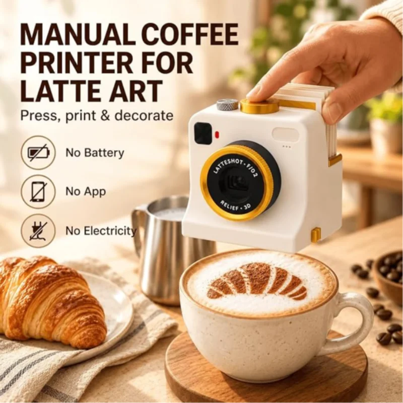 Coffee Printer Latte Art Maker 3d Printed Camera Stencil Printer Reusable Mechanical Powder Decor Tool For Cappuccino Cocoa Milk