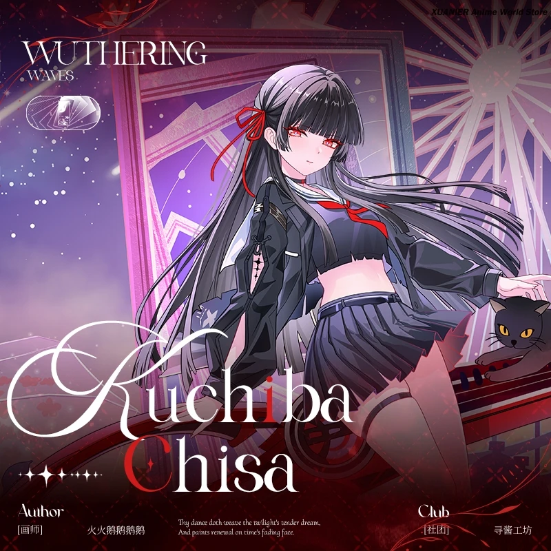 Figur Akrilik Model Berdiri Dua Sisi Bertema CHISA dari Anime Wuthering Waves, Dekorasi Tiket Laser, Kertas Berwarna