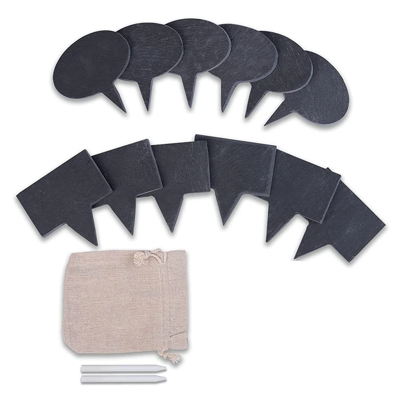 Natural Slate Cheese Markers Set - 12 Pieces Black Slate Cheese Markers Round With Slate Pencils Decor Chalkboard Cheese