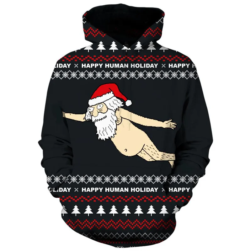 Hoodie de Natal de manga comprida masculino, 3D Cartoon Print, pulôver feio engraçado, moletom infantil, cosplay streetwear, 2022