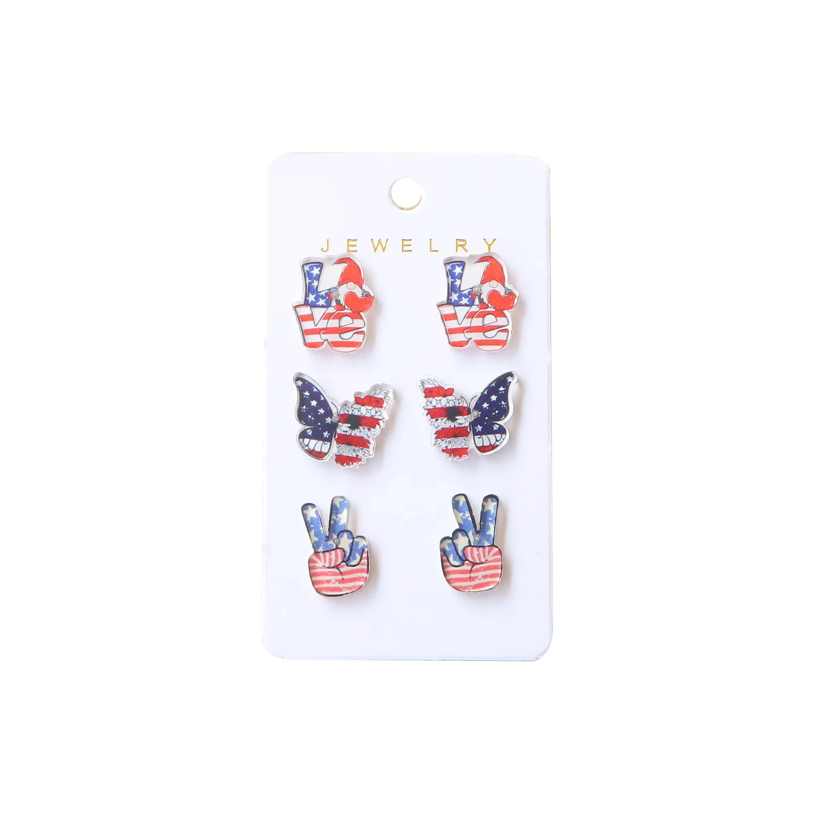Acrylic Independent Day American Flag Love 3 Pairs 1 Card Stud Earrings Collection Jewelry