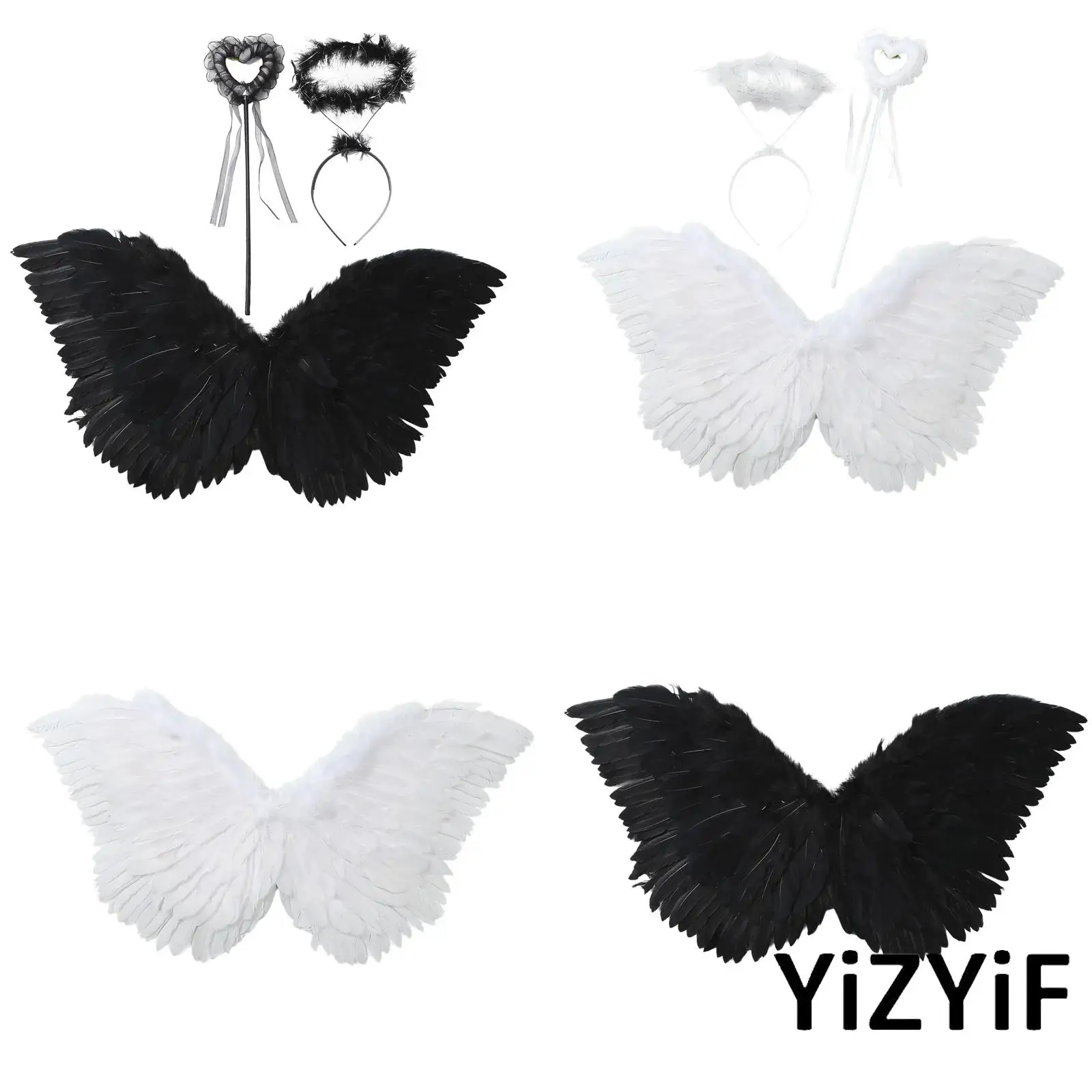 

Halloween Delicate Feather Angel Wings Set with Comfortable Shoulder Straps And Lightweight Hair Hoop for Christmas Pageants