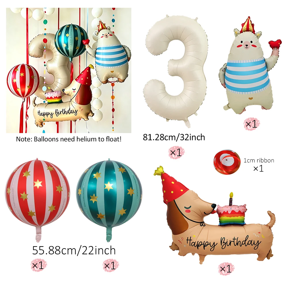 Zirkus-Themen-Ballonset, Milchweiße Zahlenballons, Bärenballons und Hundeförmige Ballons, für Geburtstagsfeiern Dekorationsballons – Detail 2