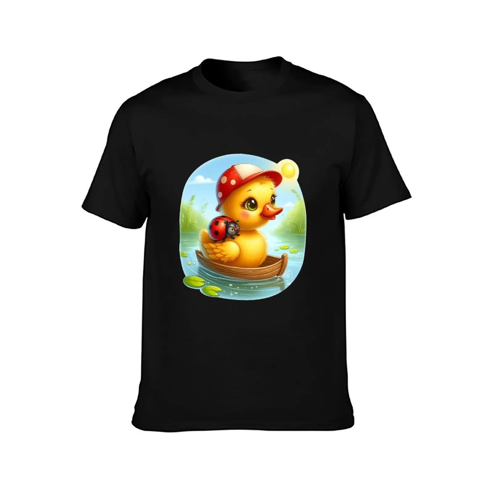 Cute Duckling in Boat - Adorable Animal Art Print T-Shirt t shirts for man slim fit T-Shirt