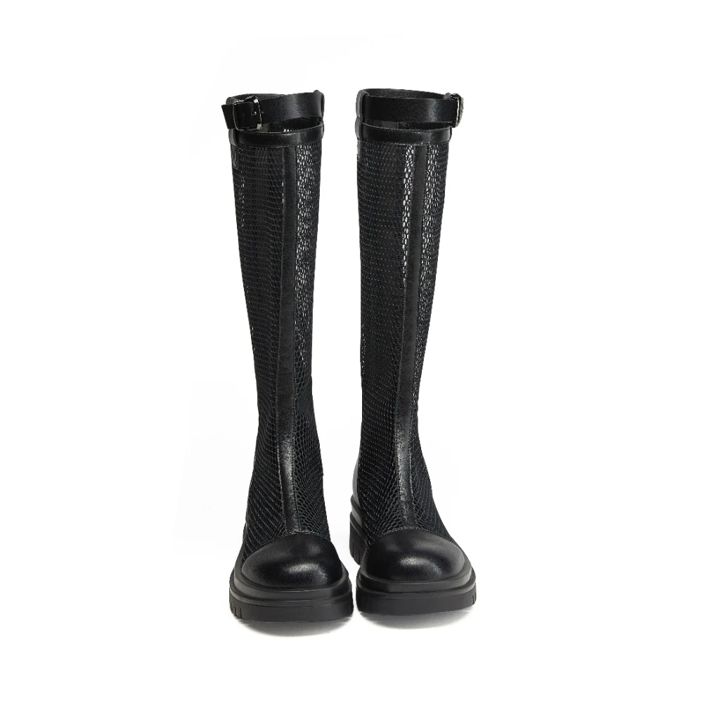 2022 Women's Boots Fashionable Versatile Casual Long boots Mesh Medium Tube PU Rubber Thick-Soled ladies shoes designer boots