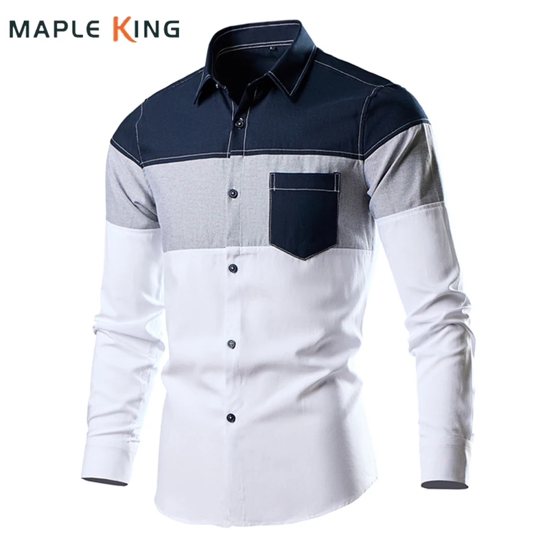 

Patchwork Color Shirt for Men New Style Oxford Chemises Hommes Luxe Long Sleeve Casual Business Workwear Mens Fashions Shirts