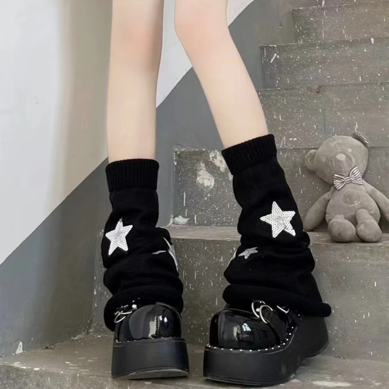 

Harajuku Leg Warmers Y2K Star Knitted Flared Leg Sleeves Goth Baggy Cuff Ankle Heap Socks Japanese Leg Cover Dropshipping