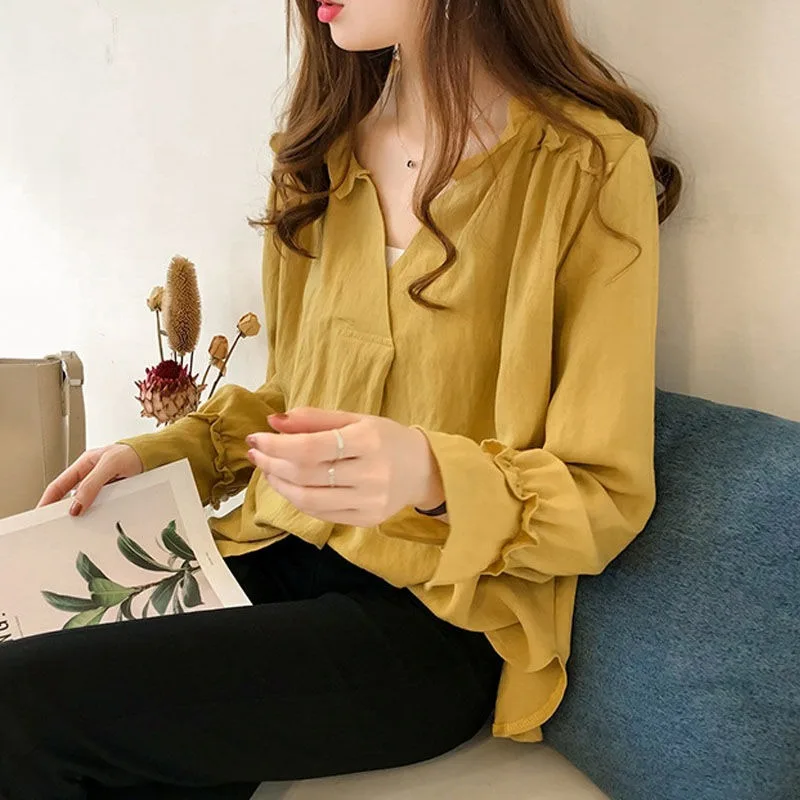 2024 Spring and Autumn New Elegant Women\'s Chiffon Shirt Fashion Long Sleeve Shirt Women\'s Inner Base Shirt Loose Blouse