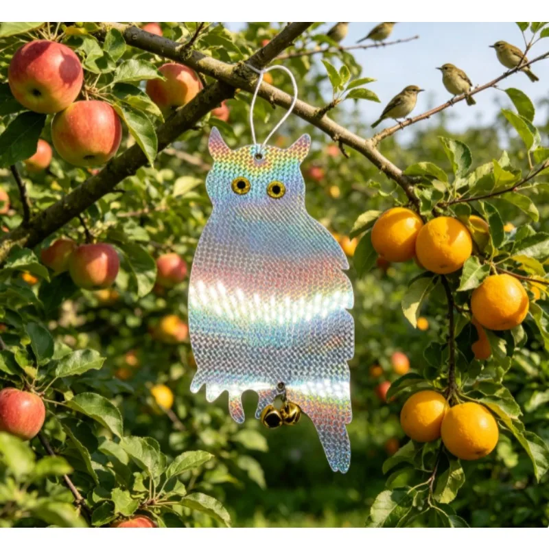 2pcs Hanging Laser Reflective Bird Repellent Tape Fake Owl Decoy Garden Farm Orchard Bird Scare Device