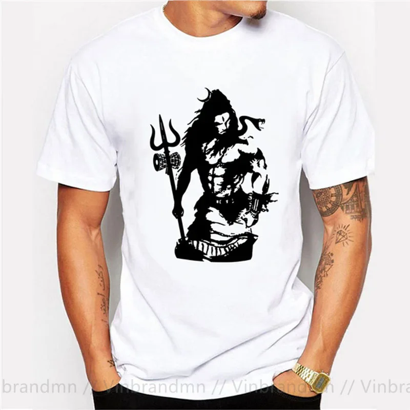 Lord Shiva Art Angry Trishul T-Shirt for Men Hindu Ganesha God India Lingam Funny Tee Shirt O Neck T Shirt Men Plus Size Clothes