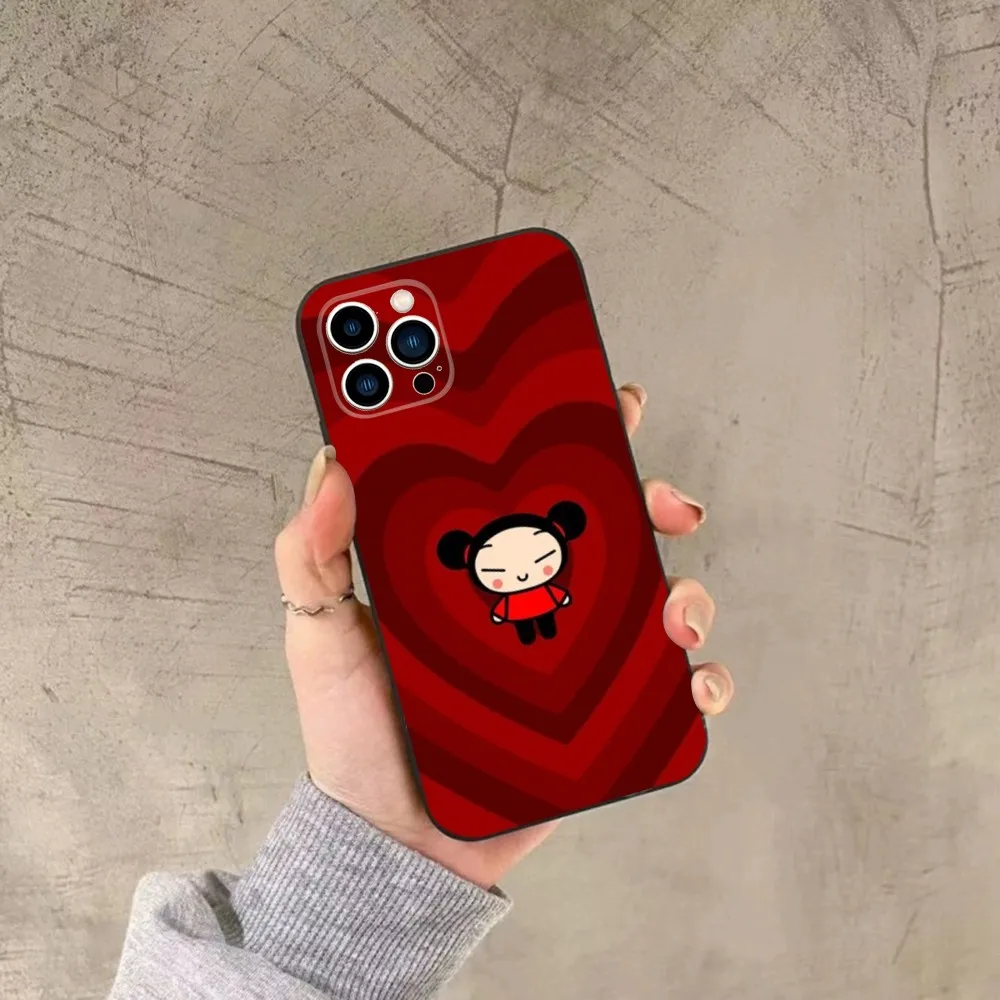 Cartoon P-Pucca-Garu Phone Case For iPhone 16,15,14,13,12,11,Plus,Pro Max,XS,X,XR,SE,Mini,8,7 Soft Silicone Black Cover