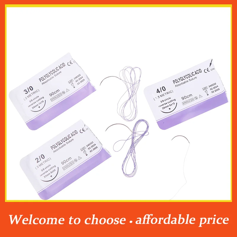 PI 1Pc New Absorbable Suture Thread Pet Dog Specific PGA 90CM With Needle 2-0 3-0 4-0 Teaching Demonstrations Exercises Use