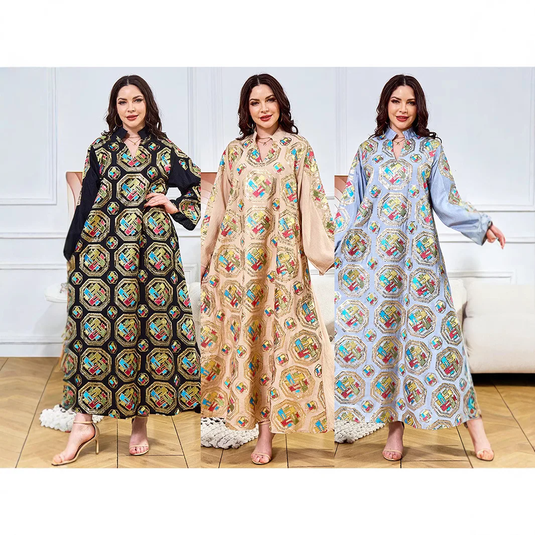 

Middle East ethnic style Muslim robe women's long dress new fashion bead evening dress simple temperament elegant holiday style