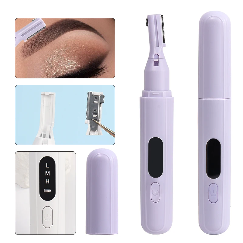 เครื่องเล็มขนคิ้วไฟฟ้า 1 ชิ้น เครื่องกำจัดขนบนใบหน้า ขนาดเล็ก พกพาสะดวก สำหรับผู้หญิง เครื่องโกนขนตามร่างกาย คอ ริมฝีปาก แขน และขา ใบมีดโกนกำจัดขน