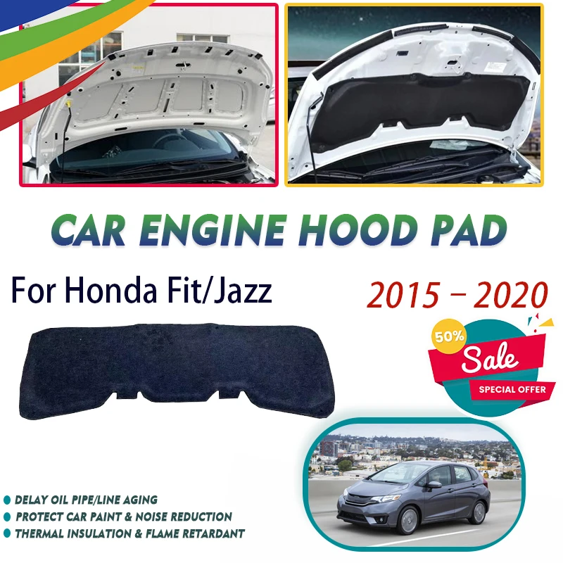 

Car Front Engine Hood Pads For Honda Fit Jazz 3rd Gen MK3 GK GH GP 2015~2020 Fireproof Mat Sound Insulation Rug Auto Accessories