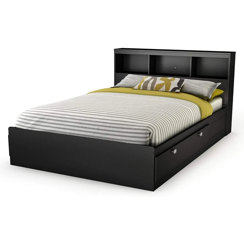 Full Home Bed Bases & Frames Bookcase Headboard Pure Black Freight Free Bunk Beds for Kids Bedroom Furniture Headboards Queen