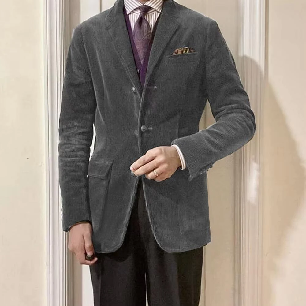 Giacca da uomo in velluto a coste autunno inverno blazer casual elegante britannico italiano tasca con bottoni cappotto formale confortevole 2026 nuovo stile