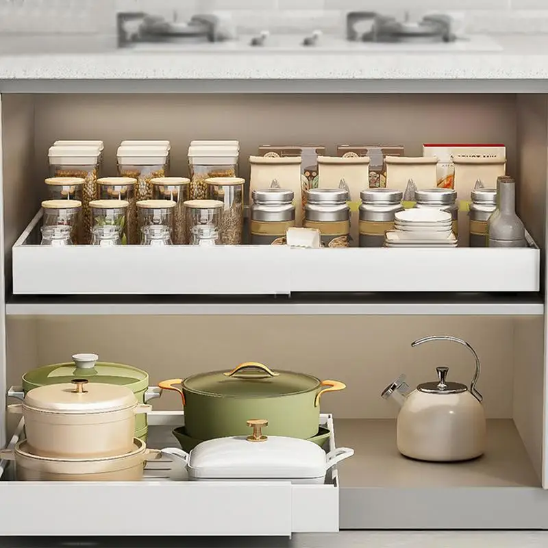 Pull Out Kitchen Storage Rack No Drill Cabinet Organizer Carbon Steel Slide Out Cabinet Drawers Spices Box Storage Rack