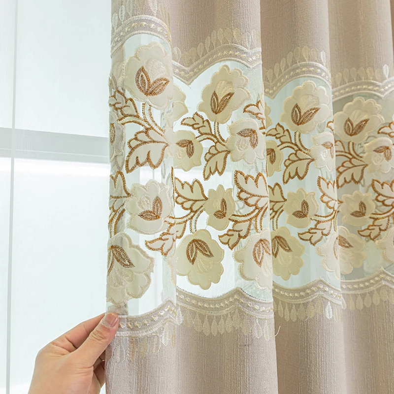 Cream Beige Cotton and Linen Hollowed Out Water-soluble Embroidered Curtains for Living Room Bedroom Balcony French Window