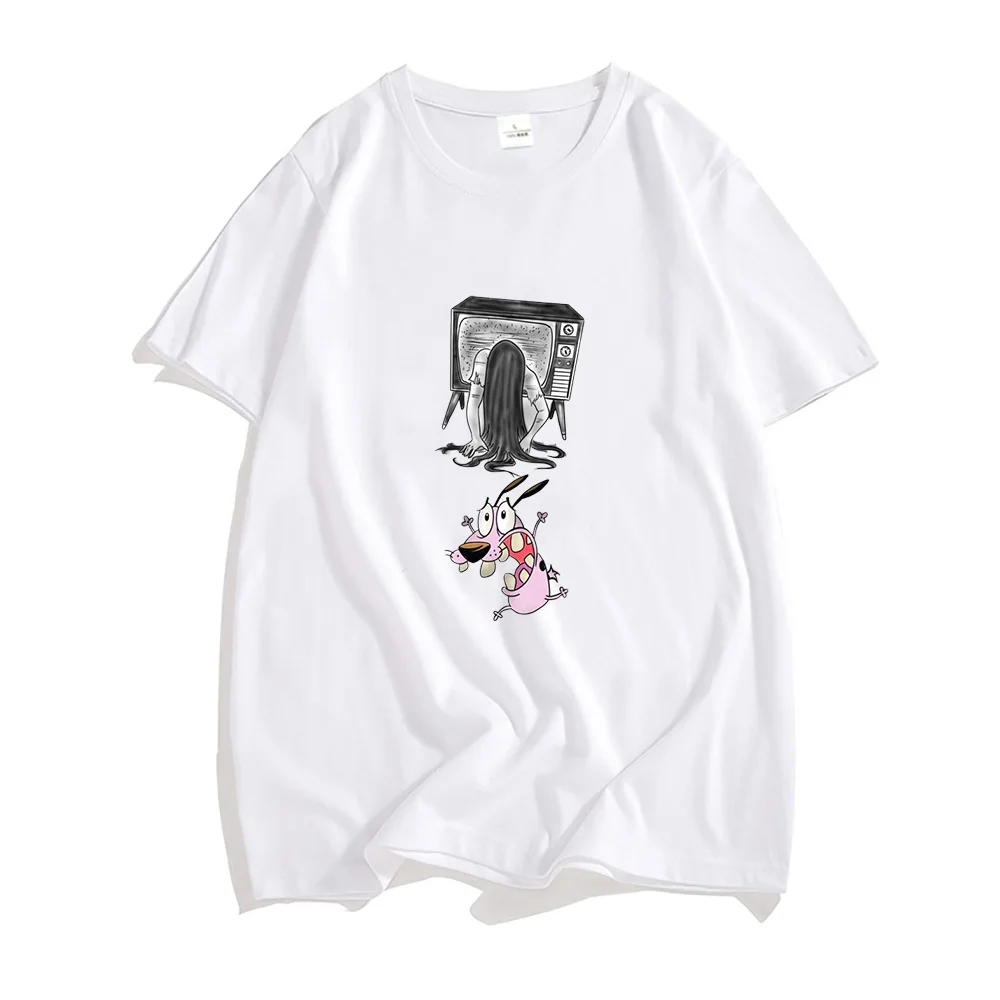 Courage Dog Funny Graphic Tee-shirts Summer Men/women 100% Cotton Tees Loose Comfortable Casual T-shirts Short Sleeve Clothes