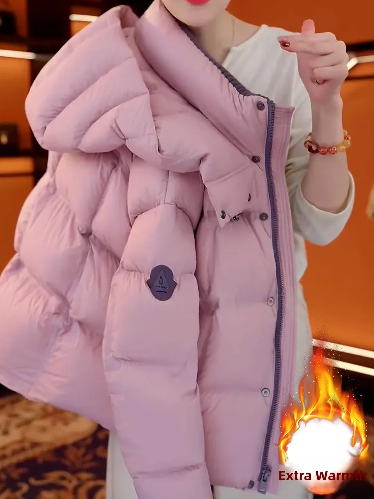 

Ladies Thiened Hooded down Cotton Jaet Winter Warm Sli Unique Commute Korean Version Loose Fit Polyester Fiber Filled
