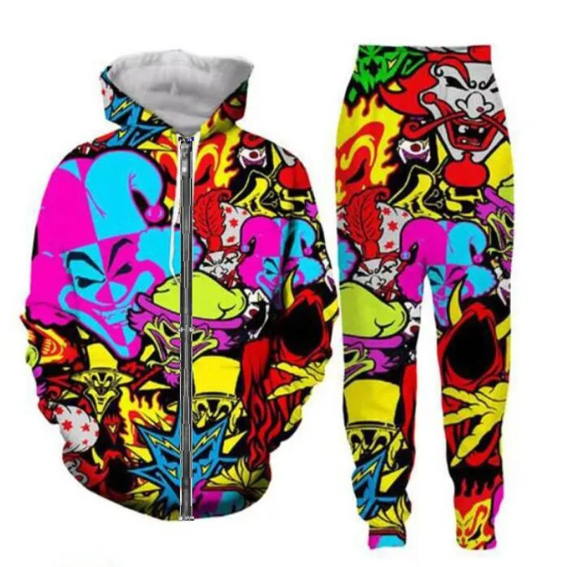 

Release New Men/Womens Insane Clown Posse Funny 3D Print Fashion Tracksuits Pants + Zipper Hoodie Casual Sportswear