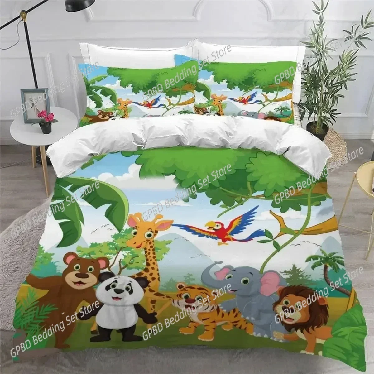 3D Print Forest Animal Cartoon Zoo Comfortable Duvet Quilt Cover Pillowcase Bedding Set Children Bedroom Decoration Home Textile