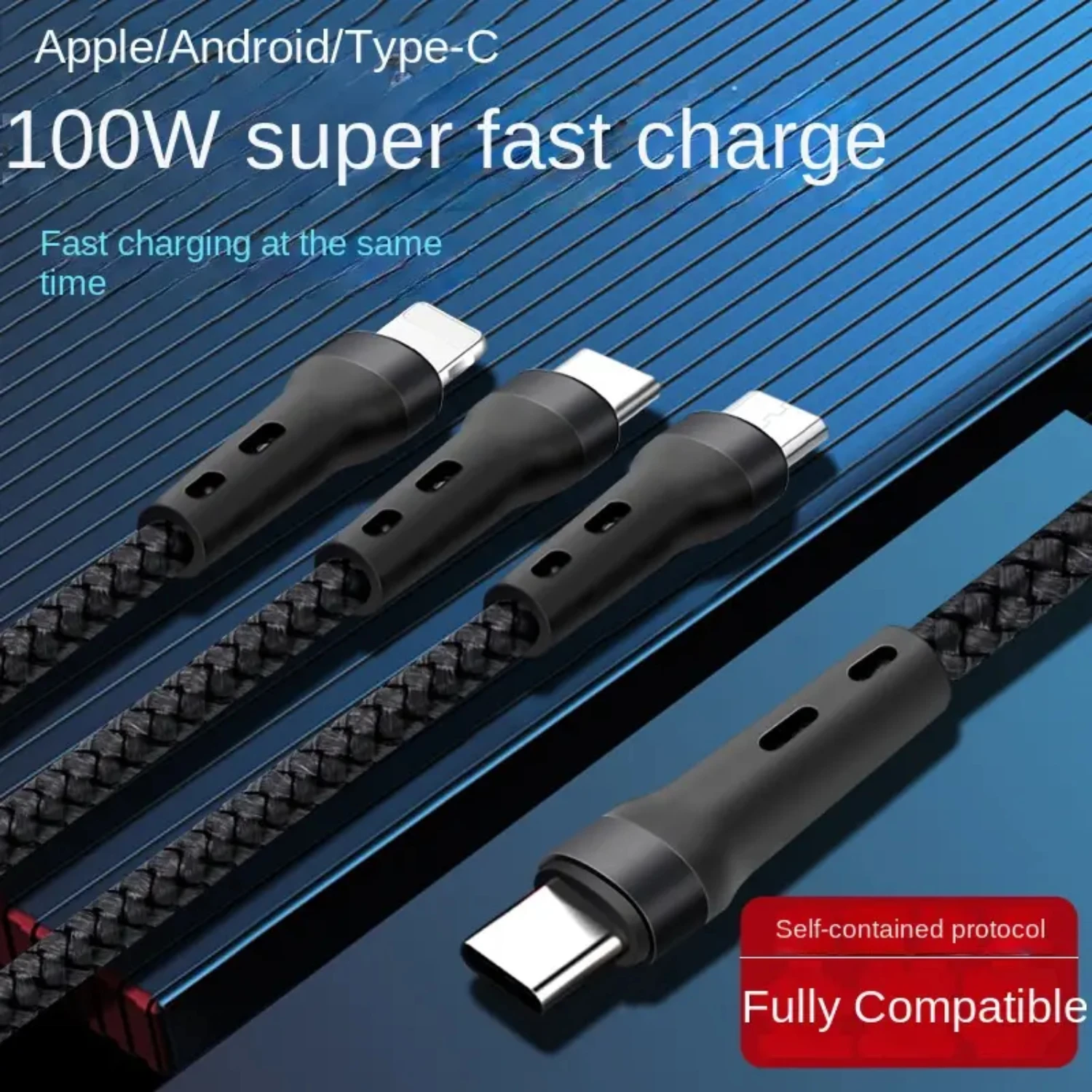 

Convenient and Fast Charging On-The-Go High Quality Nylon Braided PD100W Multi Charger Cable with Multiple USB Ports - Universal