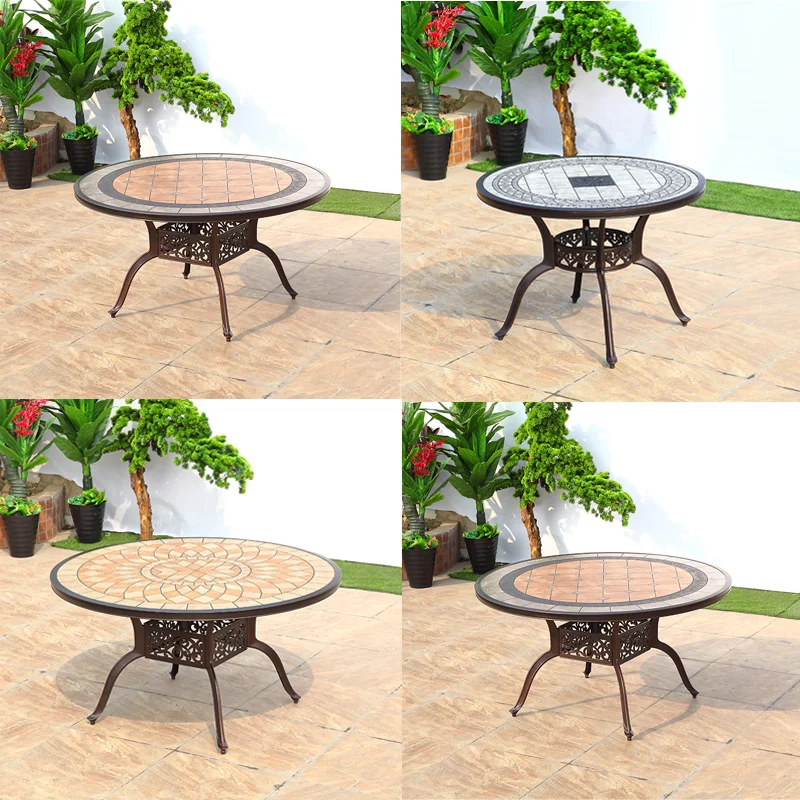 

Marble Tiles Design 120cm Round Dining Tiles Table for 4 people Waterproof and rust-proof Cast Aluminum Table Leisure Furniture