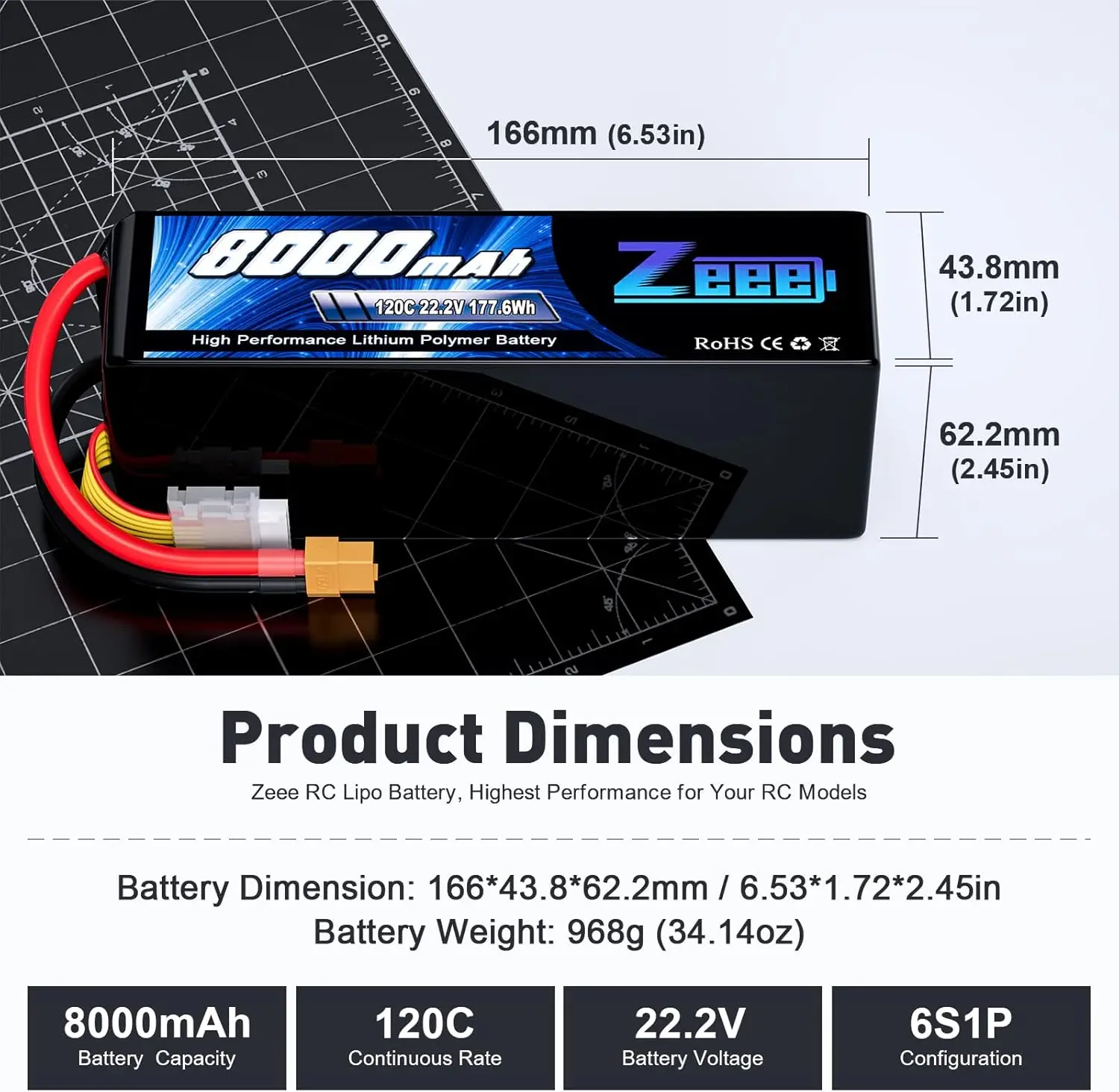 Zeee 6s 8000mah lipo bateria 22.2v 120c fpv drone bateria softtcase com plugue xt60 para carros rc deserto barco corrida modelos hobby