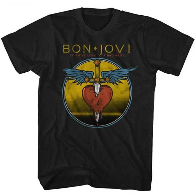 Bon Jovi Hard Rock Band Graphic T-shirt Vintage Washed Music Merch Harajuku Unisex Oversized Crew Neck Cotton Short Sleeve Tops