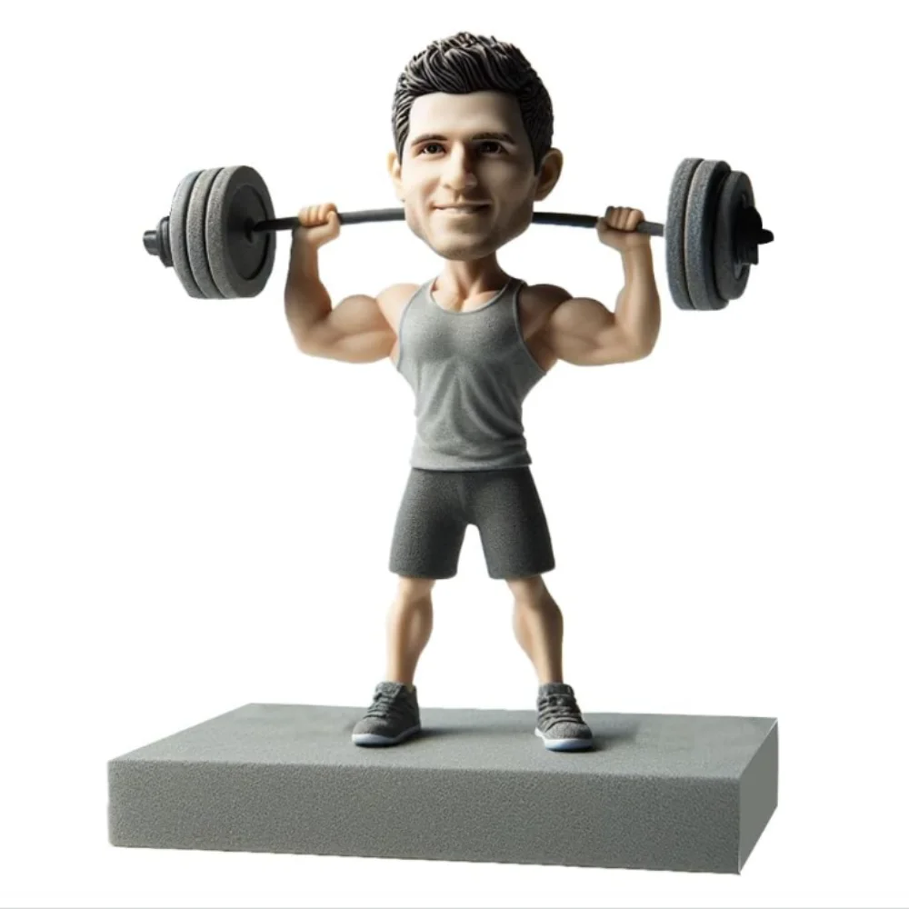 Custom Weightlifter Bobblehead Personalized Fitness Enthusiast Figurine Handmade Muscle Man Sculpture Unique Birthday Gift