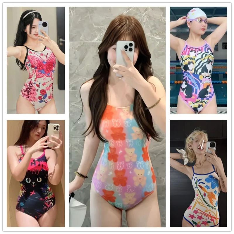 

Sweet Style Speed Suit Swimsuit Low Cut Swimwear for Girls Sporty Cartoon Design Special for Swimming Pool