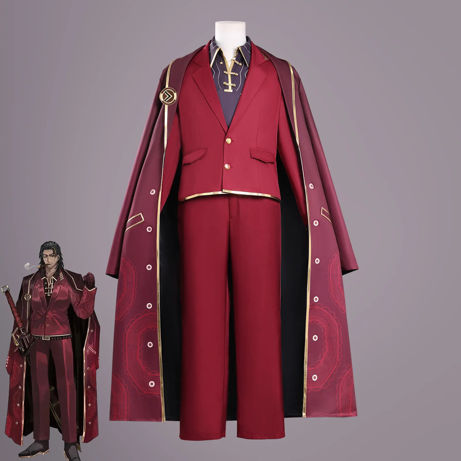 Фото Комплект костюмов для косплея Limbus Company Lei Heng & Jia Xichun Красный костюм с плащом Платье-ципао Игра Аниме для взрослых, Хэллоуин, Карнавал, Вечеринка, Карнавальный костюм